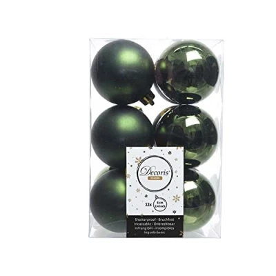 Image of Decoris Pack of 12 6cm Pine Green Shatteproof Baubles