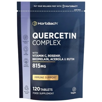 Image of Quercetin Complex with Bromelain 815mg 120 Vegan Tablets Providing 519mg of Bromelain, Vitamin C, Rosehip, Acerola and Rutin by Horbaach