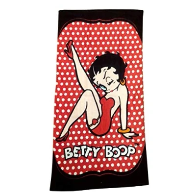 Image of Betty Boop Beach Towel Kicking, 70cm x 140cm, Wink Polka Dot, Black Red White Beige, 100% Cotton Velour Printed Bath / Swimming