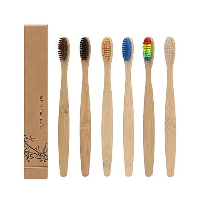 Image of Bamboo Toothbrushes, 6 Pcs Ultra Soft Toothbrush with Medium Bristles, Organic Biodegradable Handle, Wooden, Vegan, Natural Eco Friendly (Six Color)