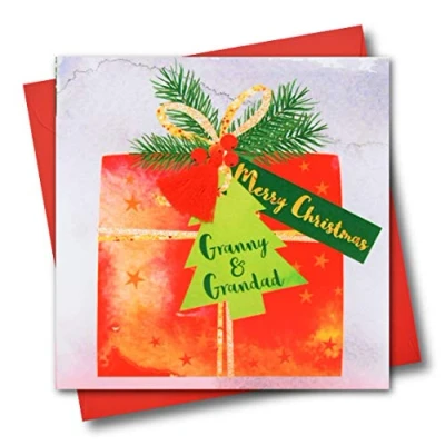 Image of Christmas Card, Present, Merry Christmas, Granny and Grandad, Tassel Embellished
