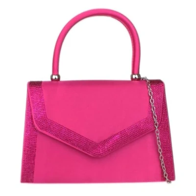 Image of Girly Handbags Womens Satin Sparkly Clutch Bag Fuchsia
