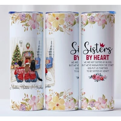 Image of EKAM Personalised Friendship Tumbler for BFF, Galentine&#039;s Day Gift, Christmas Mug Custom Best Friend 20oz Stainless Steel Women, Cup Sister (3 Friends)