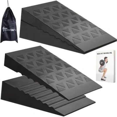 Image of Squat Wedge Block (4PCS) Adjustable Non Slip Ramp, Deadlift Wedge, Calf Stretcher, Slant Board, Incline Board Improve Strength for and