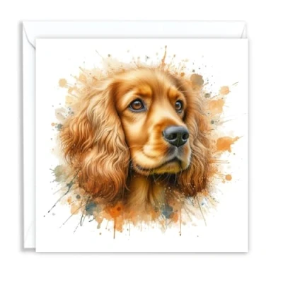 Image of Cocker Spaniel Golden Dog Watercolour Splash Effect Artistic Blank Greeting Card