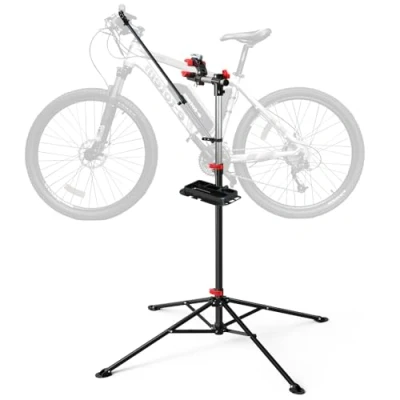 Image of VOUNOT Bike Workstand Bicycle Maintenance Repair Stand with Magnetic Tool Tray, Foldable, Height adjustable, Hold up to 30KG, 6726323601431, Black