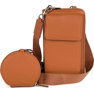 Image of styleBREAKER Women&#039;s Bag Set 2 Piece Mini with Mobile Phone Pocket and RFID Protection, Shoulder Bag, Cross 02012385, Colour:Cognac