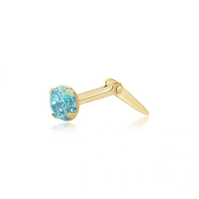 Image of Andralok 9ct yellow gold 3mm round aqua cubic zirconia cz nose stud