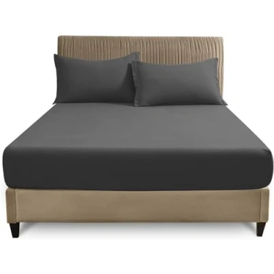 Image of Super Soft Polycotton Percale Sheets, Plain Dyed Bedding Bedsheets, Non Iron Superking Fitted Sheet, Charcoal