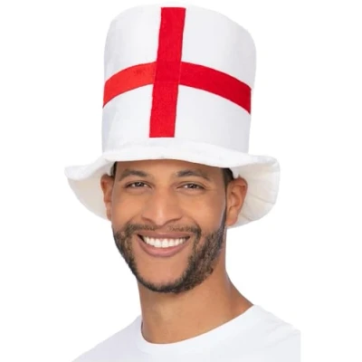 Image of Smiffys Deluxe England Flag Top Hat, St George Fancy Dress, Adult Dress Up Accessories