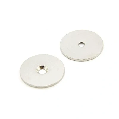 Image of Countersunk Steel Disc for Using Magnets, Hang Artwork or Noticeboards 32mm dia x 2mm thick 4mm hole Pack of 50