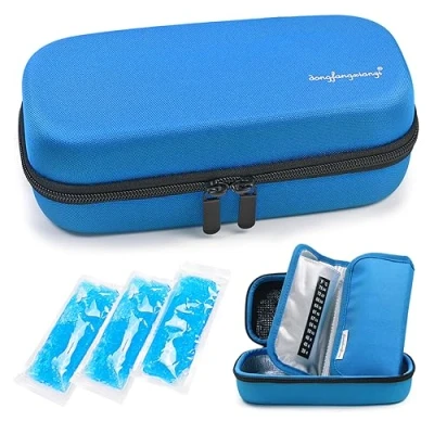 Image of YOUSHARES Insulin Cooler Travel Case Handy Medication Insulated Diabetic Carrying Cooling Bag for Pen, Glucose Meter and Supplies with 3 Ice Pack (Blue)