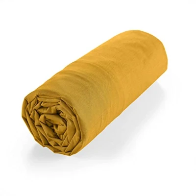 Image of Douceur d&#039;Intérieur Fitted Sheet 180 x 200 cm 100% Organic Cotton Biolina Ochre