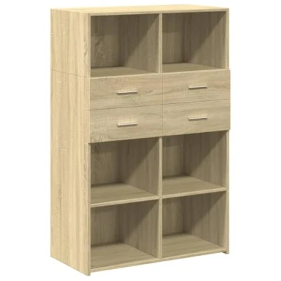 Image of vidaXL Highboard Sonoma Oak 80x42.5x124 cm Engineered Wood Storage Cabinet for Bedroom/Living Room/Hallway