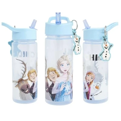Image of Disney Frozen 500ml Kids Water Bottles with Straw by Polar Gear Gifts Back to School Supplies Girls Bottle For Charm Featuring Olaf, Elsa and Anna