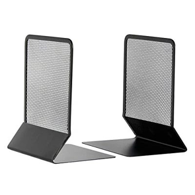Image of OSCO Black Wiremesh Bookends 1 Pair Two Shelves &amp; Bookcases H17.5 x W12.5 D13 cm