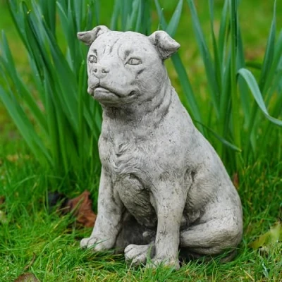 Image of Staffordshire Bull Terrier Dog Stone Statue Animal Pup Outdoor Garden Ornament 3C 117S