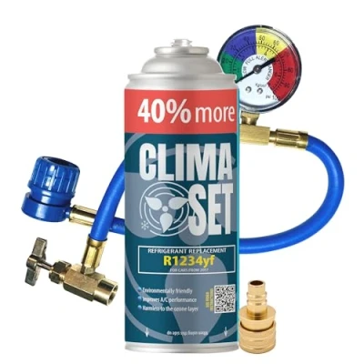 Image of ClimaSet r1234yf air conditioning refill gas 1x235 g with hose, pressure gauge and HP/LP adapter Car ECO