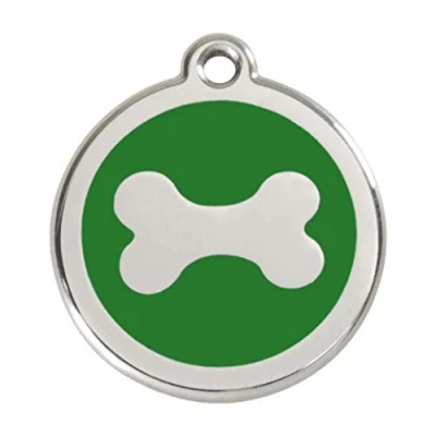Image of Red Dingo Bone Enamel Dog Tag Green Small