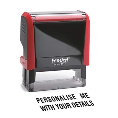 Image of Trodat Red Printy 4913 Personalised Custom Office, Business and Teacher Stamp Allows Up to 6 Lines of Text Impression Size 57 x 21 mm Self Inking with 5 Ink Pad Colours Choose from