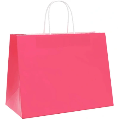 Image of vidaXL Paper Bags 250 pcs with Handles Pink 32x17x25 cm