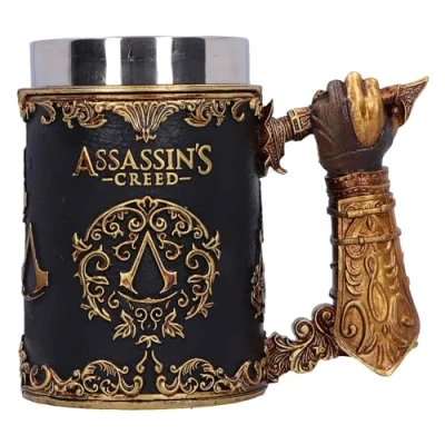 Image of Nemesis Now Assassin&#039;s Creed Through The Ages Tankard 15.5cm, Resin, Black/Gold, Official Merchandise, Assassin’s Beer Mug, Cast in Finest Expertly Hand Painted