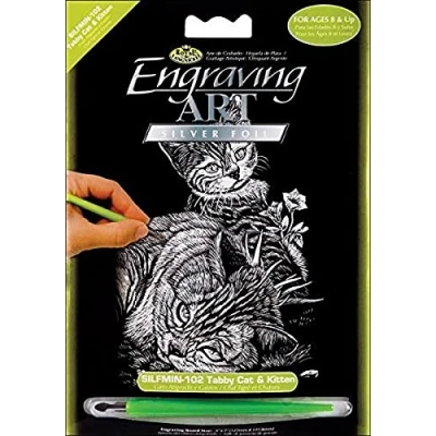 Image of Royal Brush SILMIN 102 Tabby Cat and Kitten Mini Silver Foil Engraving Art Kit, 5 x 7
