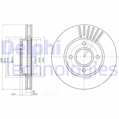 Image of F5RZ1125A, F8RZ1125DA, YS2Z1V125AA Brake disc DELPHI BG2699 260mm 24mm 4 Vented Oiled Untreated FORD: SCORPIO 1, MONDEO 2, Cougar Coupe