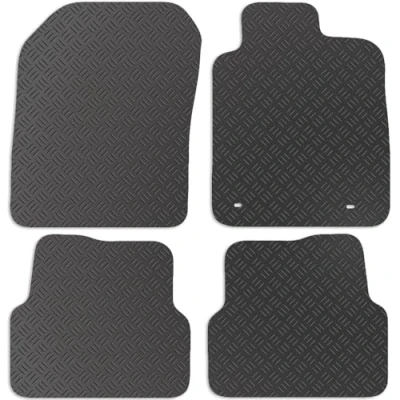 Image of Carsio Rubber Car Mats For Chevrolet Aveo 2012 2015 Tailored Fit Floor Mat Set Complete Accessory Black Custom Fitted All Weather &amp; Heavy Duty, Anti Slip Backing with Clips