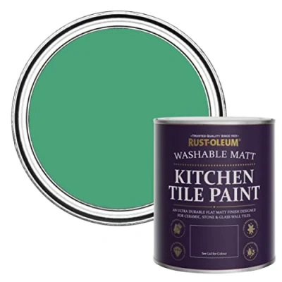 Image of Rust Oleum Green water resistant Kitchen Tile Paint in Matt Finish Emerald 750ml