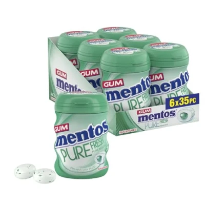 Image of Mentos Pure Fresh Spearmint Chewing Gum 35 Pieces Sugar Free, Bursting Freshness, On the Go, Gluten with Xylitol, 90 g (Pack of 6)