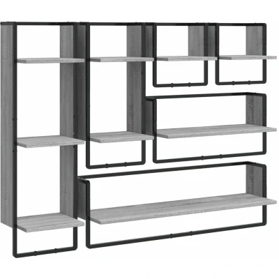 Image of vidaXL 6 Piece Wall Shelf Set with Bars Grey Sonoma Engineered Wood