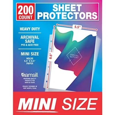 Image of Samsill 200 Pack Heavyweight Clear Mini Binder Sheet Protectors, 5.5 x 8.5 Inch Page Protectors