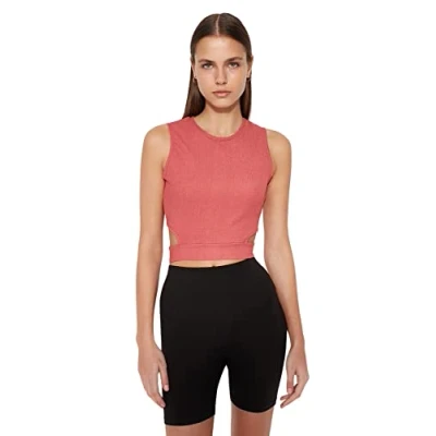 Image of Trendyol Women Fitted Basic Crew Neck Knit Blouse,Dried Rose,S