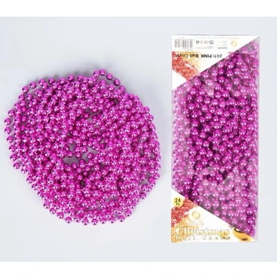 Image of 7.2m (24ft) Pink Shiny Christmas Bead Chain Metallic Xmas Beaded Garland Artificial Pearls Tinsel For Tree Hanging Decorations DIY Art &amp; Crafts Jeweller