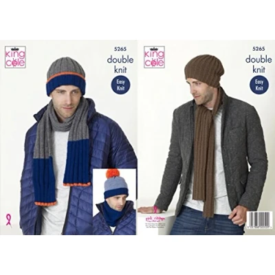 Image of King Cole 5265 Knitting Pattern Mens Scarf Snood and Hats in Big Value DK