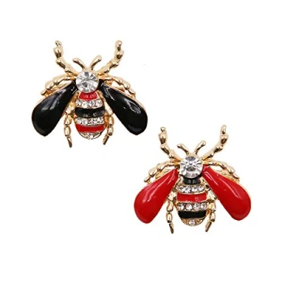 Image of Set of 2 Fashion Enamel Crystal Rhinestones Bee Themed Brooch Pin for Clothes Collar Dress Scarf Decoration