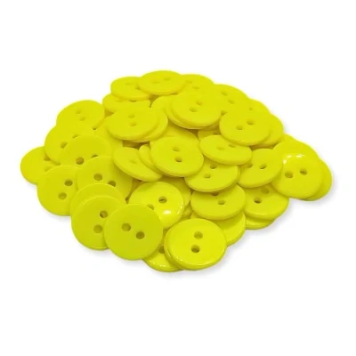 Image of (Pack of 100) 15mm Buttons 2 Hole Small Round Plastic Yellow