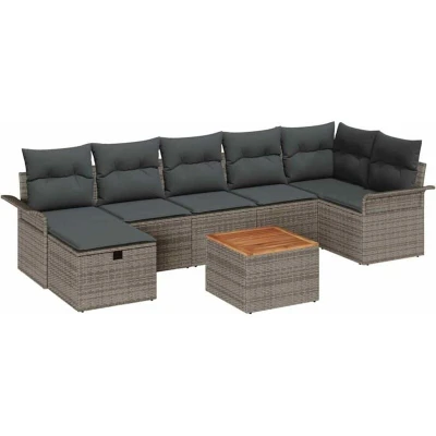 Image of vidaXL 8 Piece Garden Sofa Set with Cushions Grey Poly Rattan
