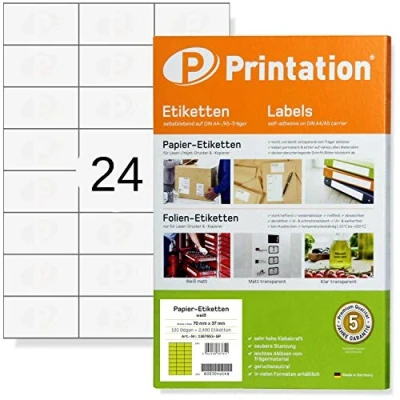 Image of Printation Self Adhesive Labels A4 on Frame 2400 Pieces (70 x 37 mm) White