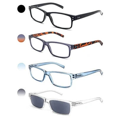 Image of HEEYYOK Mens Reading Glasses Rectangular Frame Readers For Men +2.25 Spring Hinge Black Grey Blue Tortoise