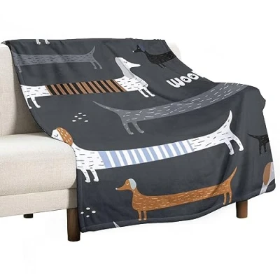 Image of Homeoanimal Dachshund Print Throw Blanket 100 x 130 cm, Lightweight Flannel Blanket, Cozy Microfiber Blankets for Couch Sofa Bedroom Decorative