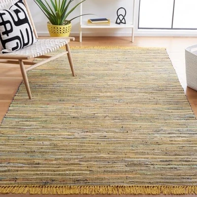 Image of SAFAVIEH Modern Rug for Living Room, Dining Bedroom Rag Collection, Short Pile, in Yellow and Multi, 122 X 183 cm