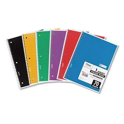 Image of Mead Spiral Notebooks, 6 Pack, 1 Subject, College Ruled Paper, 10 1/2&quot; x 8â , 70 Sheets per Notebook, Assorted Colors (73065)
