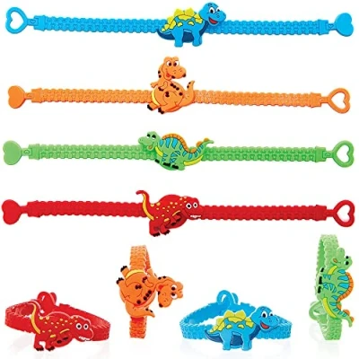 Image of Baker Ross FC947 Dinosaur Wrist Bands Pack of 8, Kids Party Bag Fillers, Bracelets for Kids, Toys