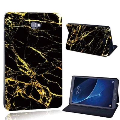 Image of FINDING Case Fit Samsung Galaxy Tab A A6 10.1 T580 T585 Tablet Printed PU Flip Leather Smart Lightweight Shell Stand Cover for (gold vein in black marble)
