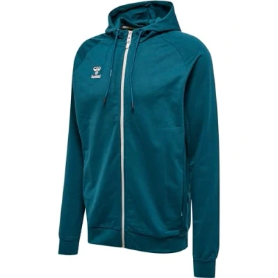 Image of hummel Unisex Hmlmove Grid Cotton Zip Hoodie Hooded Sweatshirt Deep Teal