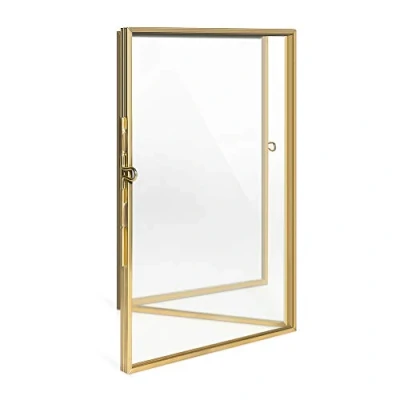 Image of Navaris Folding Triple Photo Frame Fits 15x10cm Photos Double Sided Brass and Glass Picture for Multiple Portrait Pictures Size XS, Gold