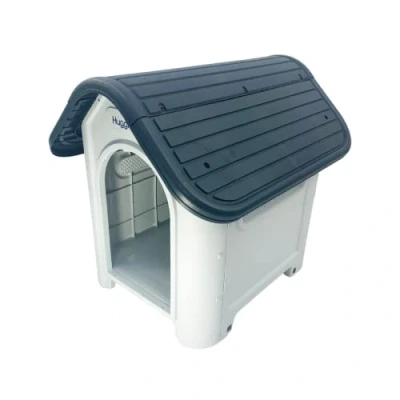 Image of HugglePets Plastic Dog Kennel Weatherproof Pet House In &amp; Outdoor Animal Shelter (Grey Roof)