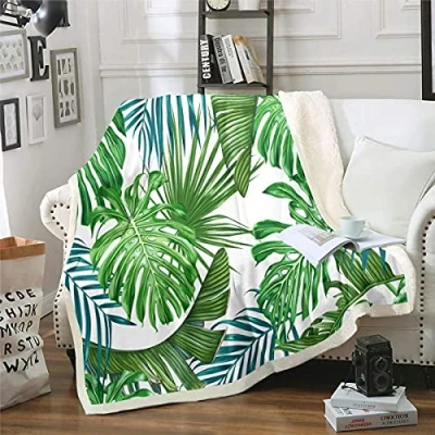 Image of Homemissing Palm Leaf Fuzzy Blanket Tropical Leaves Fleece for Sofa Couch Teens Soft Hawaiian Green Botanical Sherpa Throw Branches Baby 30x40 Inch